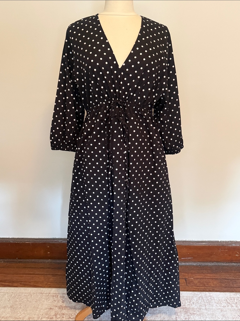 GAP Black Maxi Dress with White Polka Dots